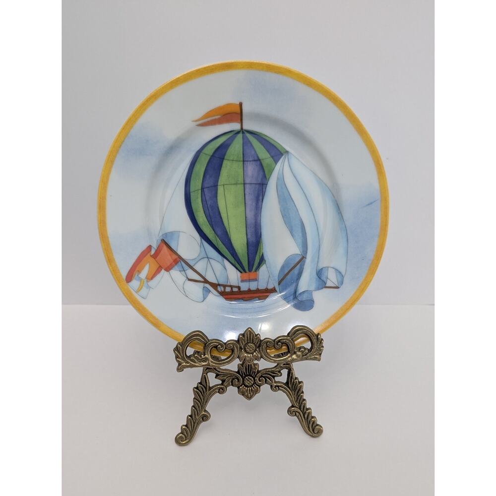 Williams-Sonoma Montgolfiere Salad Plate 7.75” Blue Green Hot Air Balloon Aviati